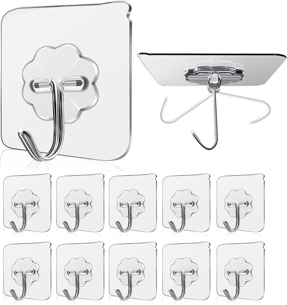 33 lb Transparent Waterproof Wall Hooks for Seamless Hanging