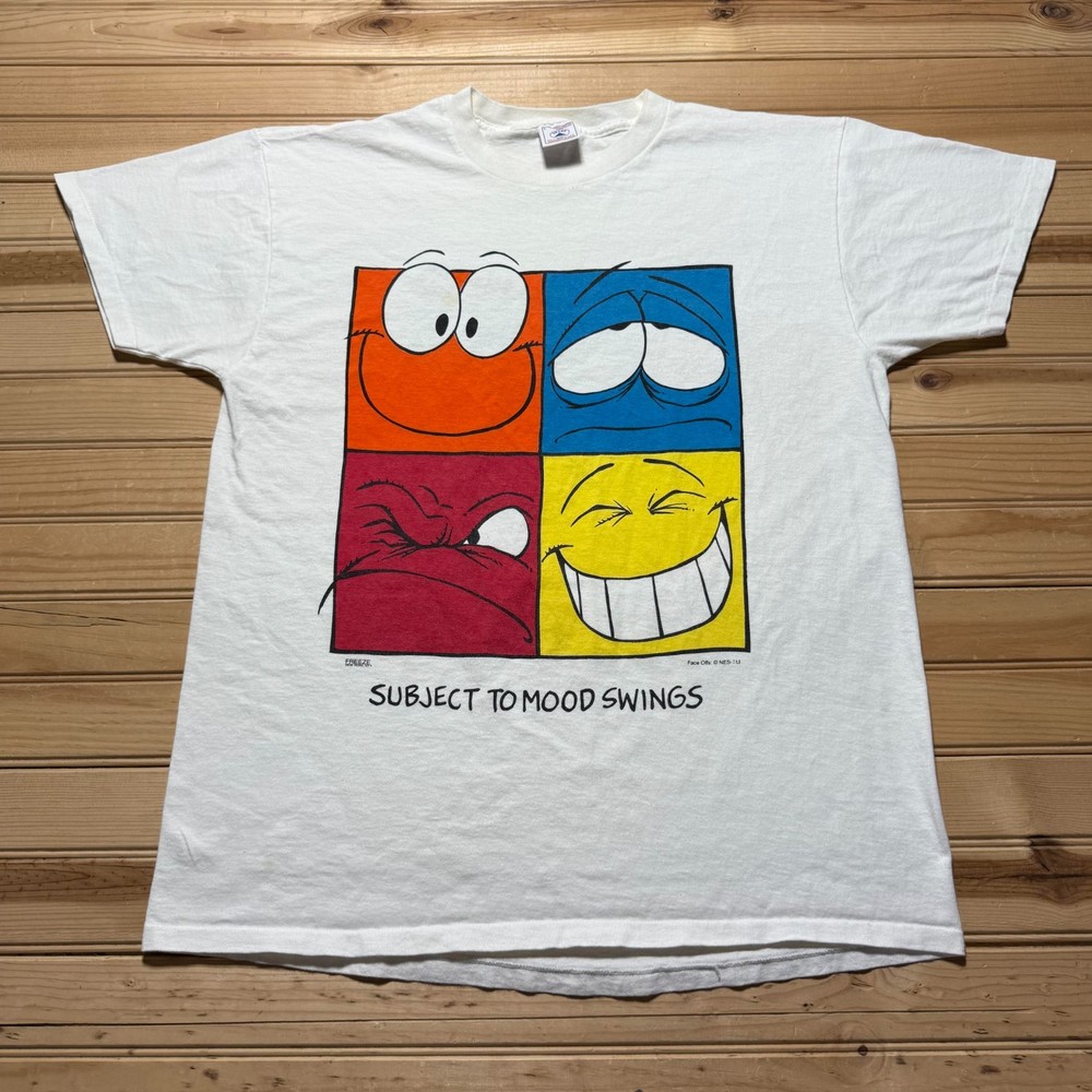 Vintage 90s Face Offs Subject to Mood Swings Graphic T-Shirt USA Made - Size XL