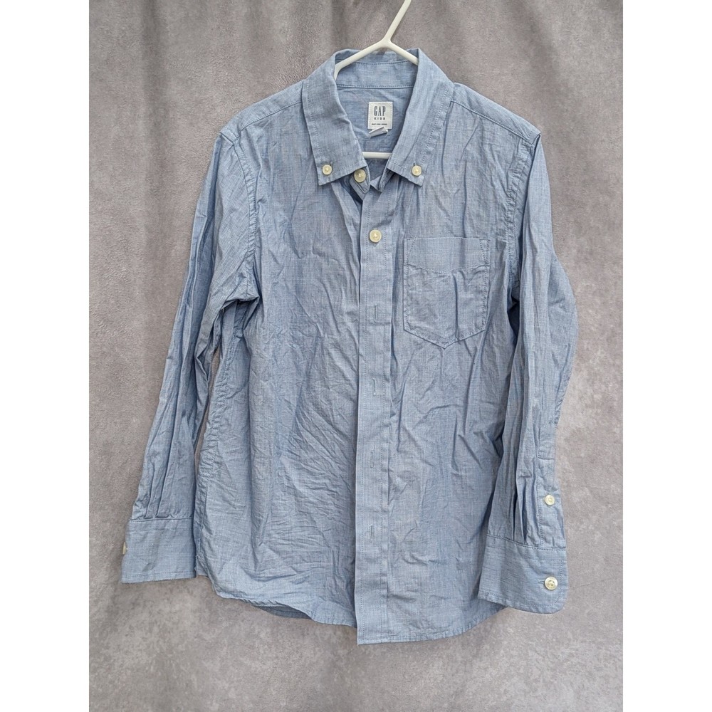 Gap Kids Boys Blue Long Sleeve Button Down Shirt Size S 6-7 Chambray Oxford
