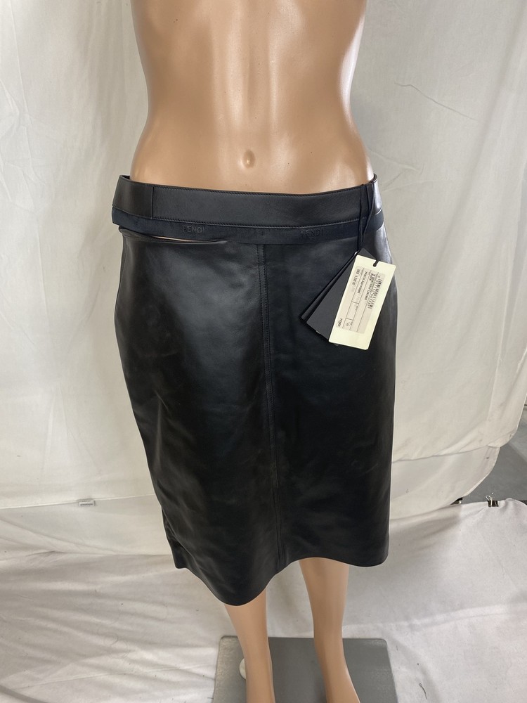 Fendi Womens Side Cut out Leather Knee Length Skirt Size 8/IT 44 Black