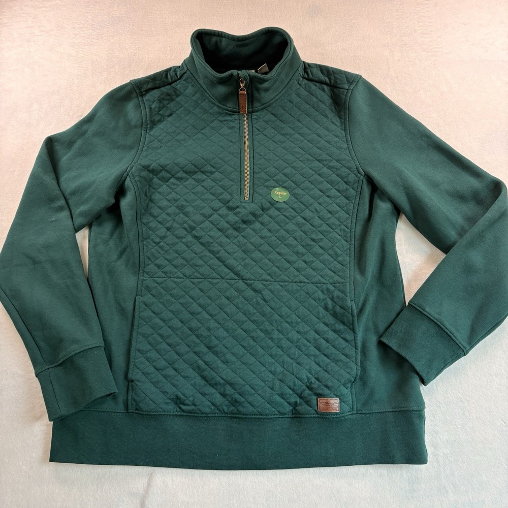 LL Bean Quilted Quarter Zip Pullover Deep Forest Green Large 1/4 Outdoor NWT