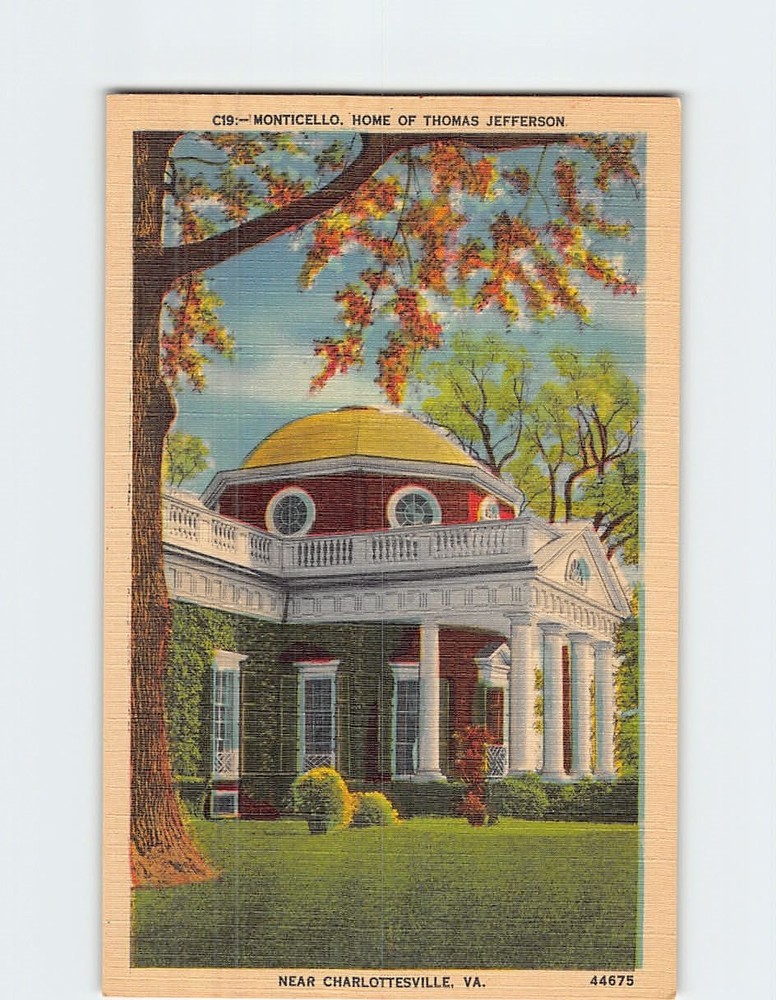 Postcard Monticello Home Of Thomas Jefferson Charlottesville Virginia USA