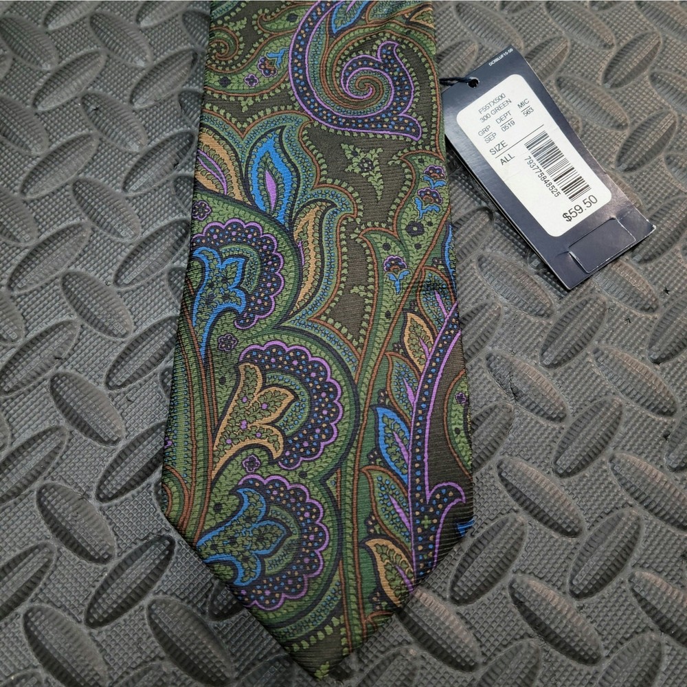 Cremieux 100% Silk Paisley Tie Green Blue Purple Handmade USA NWT