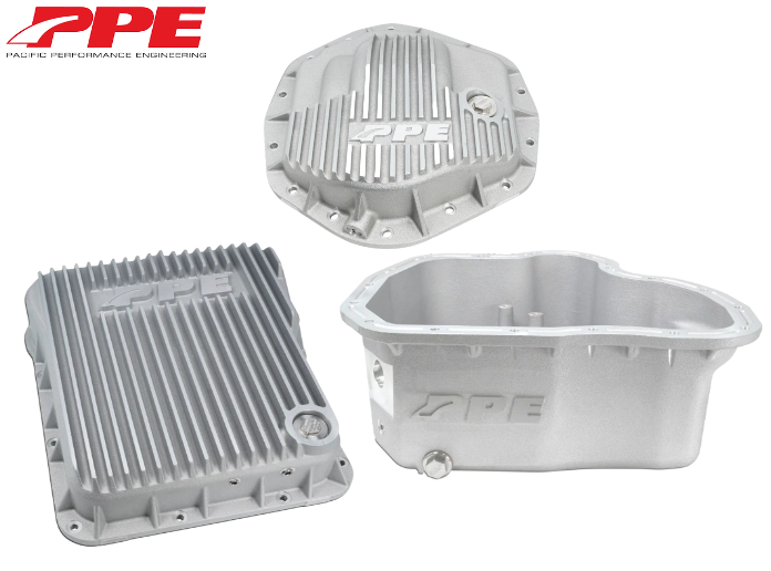 PPE Raw Heavy Duty Trans Pan/Oil Pan/Rear Diff Cover For 01-10 GM 6.6L Duramax