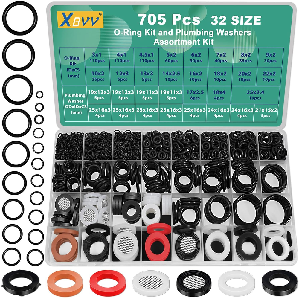 32 Size 705 Pcs Plumbing Washers and O-Ring Kit 2-In-1 Rubber Gasket Assortment