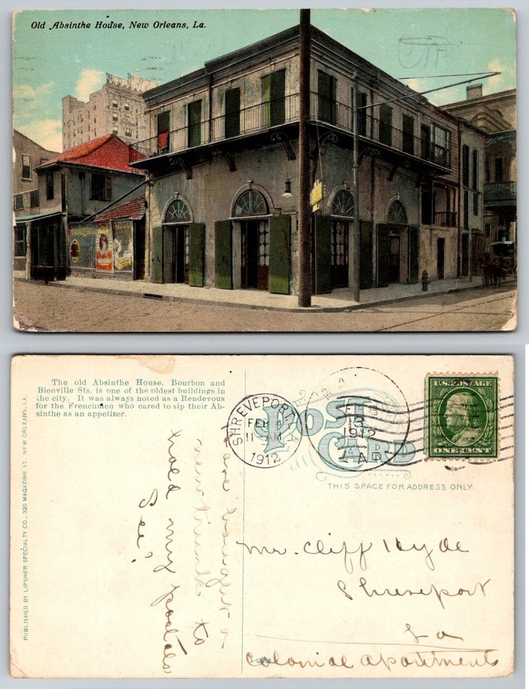 Old Absinthe House New Orleans LA Postcard 1912 Bourbon Bienville Sts Posted-image