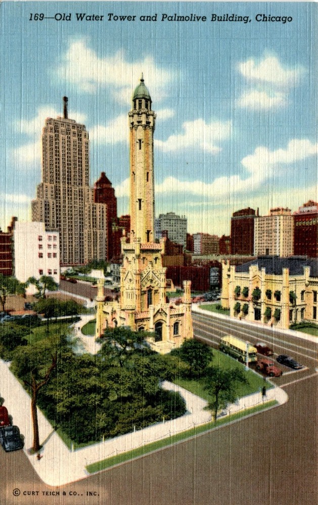 Old Water Tower, Palmolive Building, Chicago, Illinois, Chicago Fire Postcard