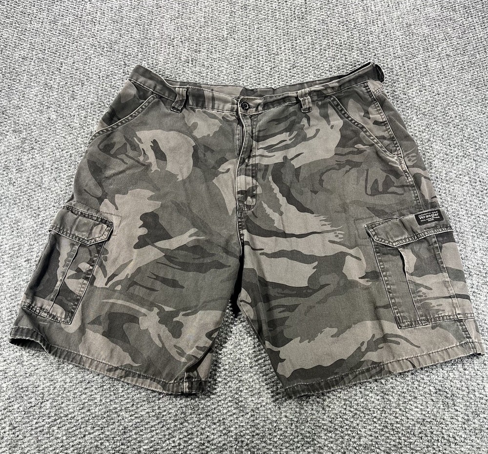 Wrangler Camo Cargo Shorts Mens 38 Camo Gray Army Military Work Utility Wear
