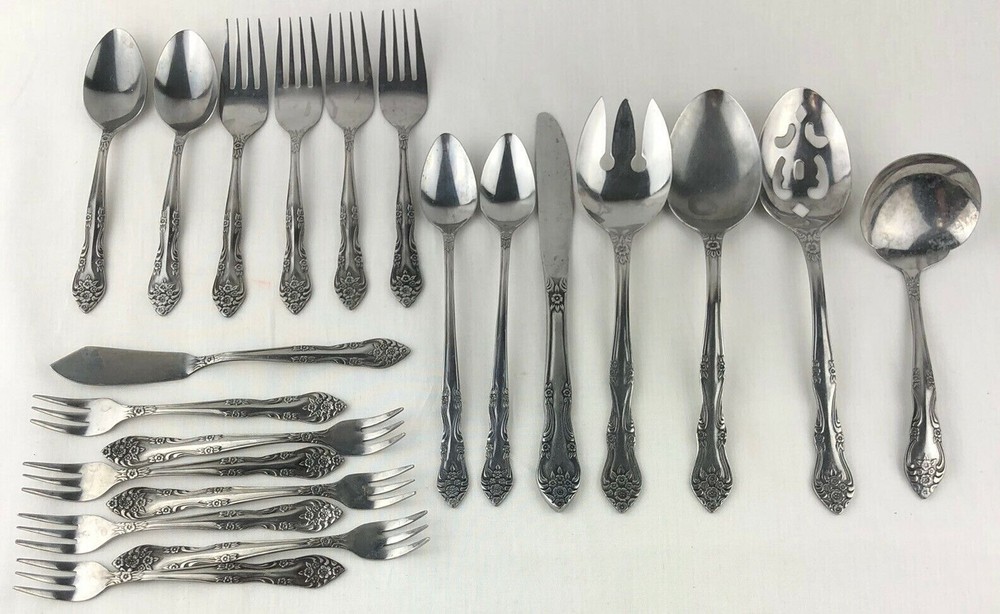 Rogers Dream Rose Stainless Flatware Mixed Lot 21 Pcs Serving Fork Spoon Roberts
