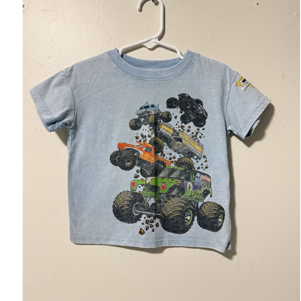 Monster Jam Boys 2T Blue Cotton Monster Truck Graphic Crew Neck Short Sleeve Tee