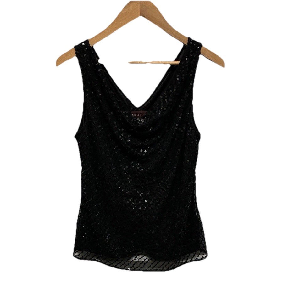 Vintage Marina Black Sequin Sleeveless Top Womens Sz Large Flapper Evening Retro