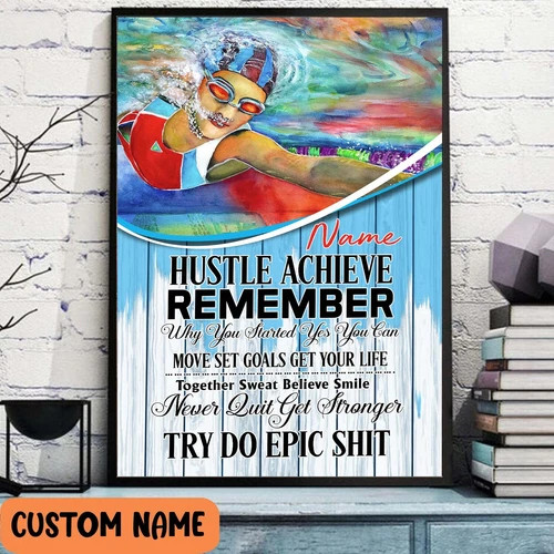Personalized Swimming Motivational Wall Art Never Quit Get Strong