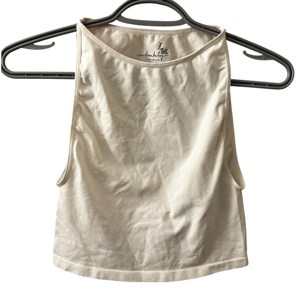 Intimately Free People Women's Beige Knit Crop Tank Top XS/S Crew Neck Nylon