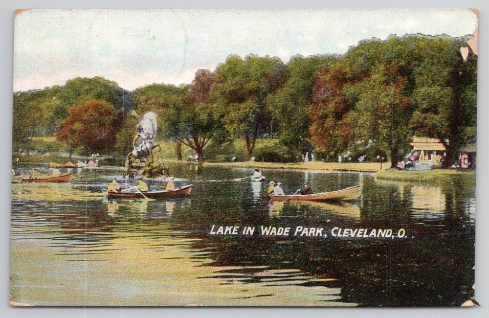 Vintage Wade Park Lake Cleveland Ohio Postcard 1909 Boating Fountain Made