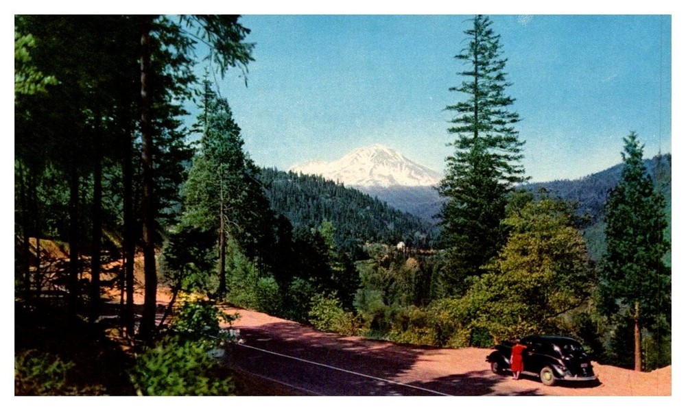 1939 Verdant Road Trip to Beautiful Mt. Shasta California Vintage Postcard