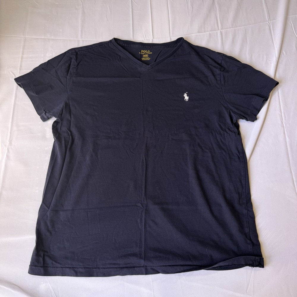 Polo Ralph Lauren Men's Navy Blue Short Sleeve Cotton Jersey V-Neck T-Shirt M