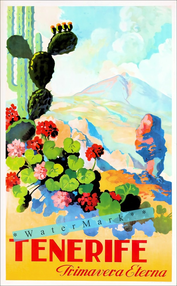 Canary Islands Tenerife 1950 Spain Vintage Poster Print Retro Style Travel Art