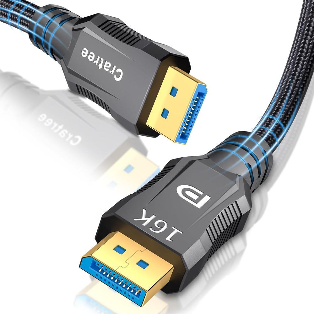 DisplayPort 2.1 Cable 3.3ft 16K VESA Certified Braided DP to DP Cord 1M