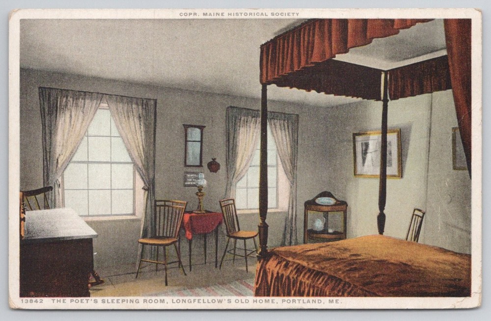 Longfellow's Old Home Portland ME - Poet's Sleeping Room Phostint Postcard