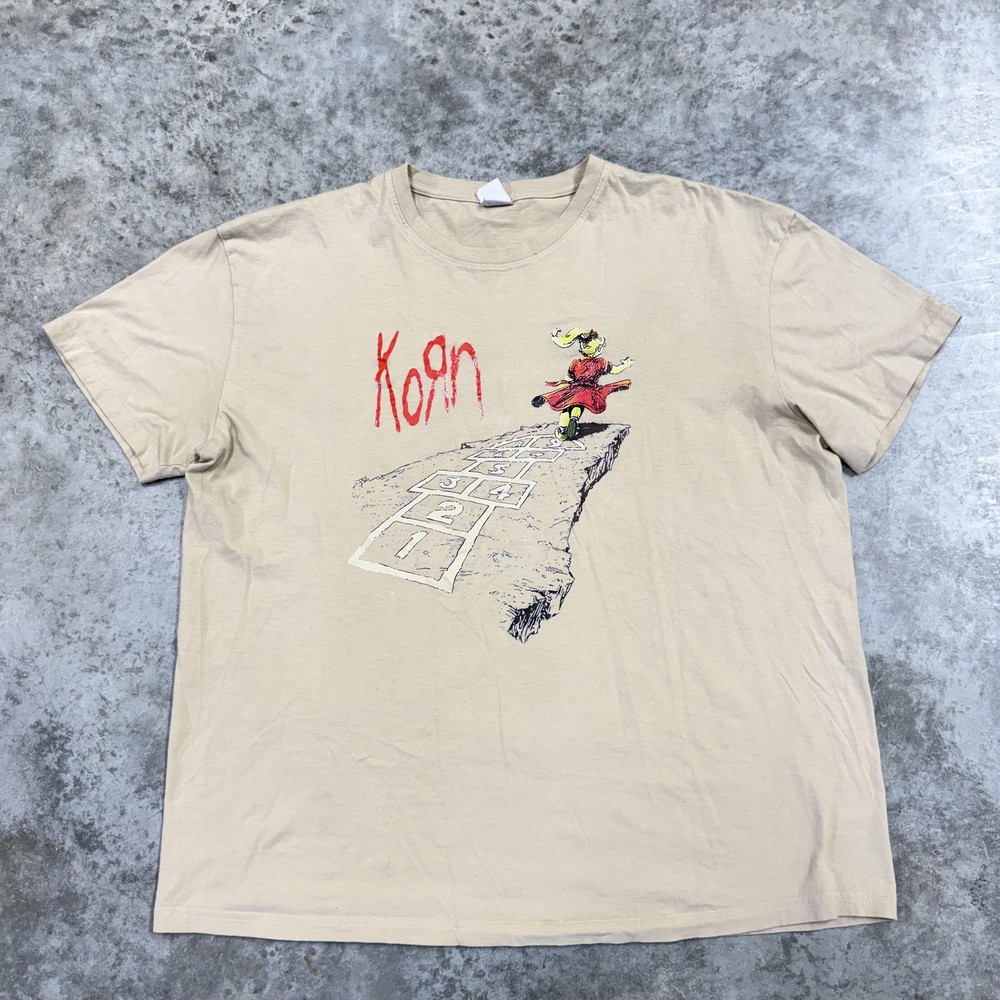Korn Follow The Leader Shirt Mens XL Beige Hopscotch Graphic Band Tee
