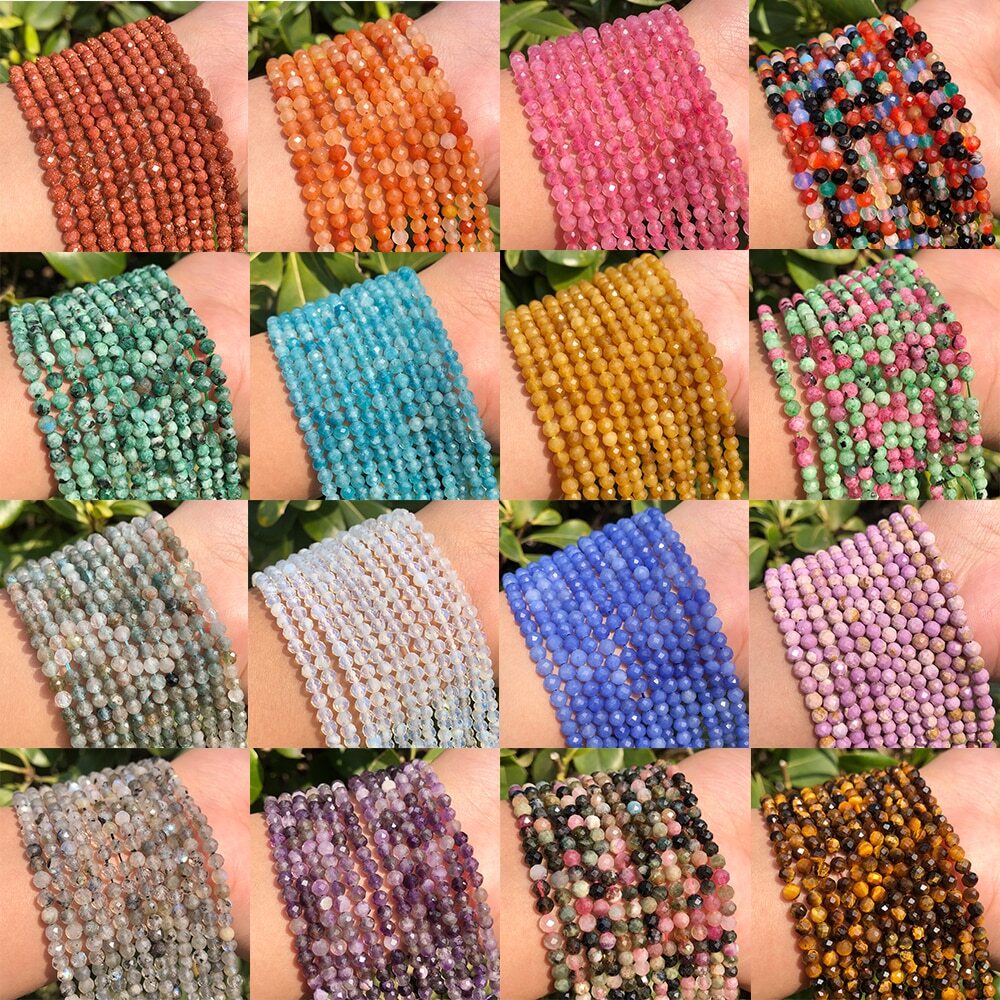 2-4mm Natural Faceted Round Gemstone Beads for DIY Jewelry 15 Inch Strand