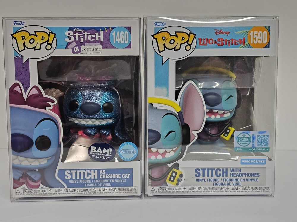 Stitch Funko Pop Lot Of 2 1460 & 1590 Stitch With Headphones & As Cheshire...