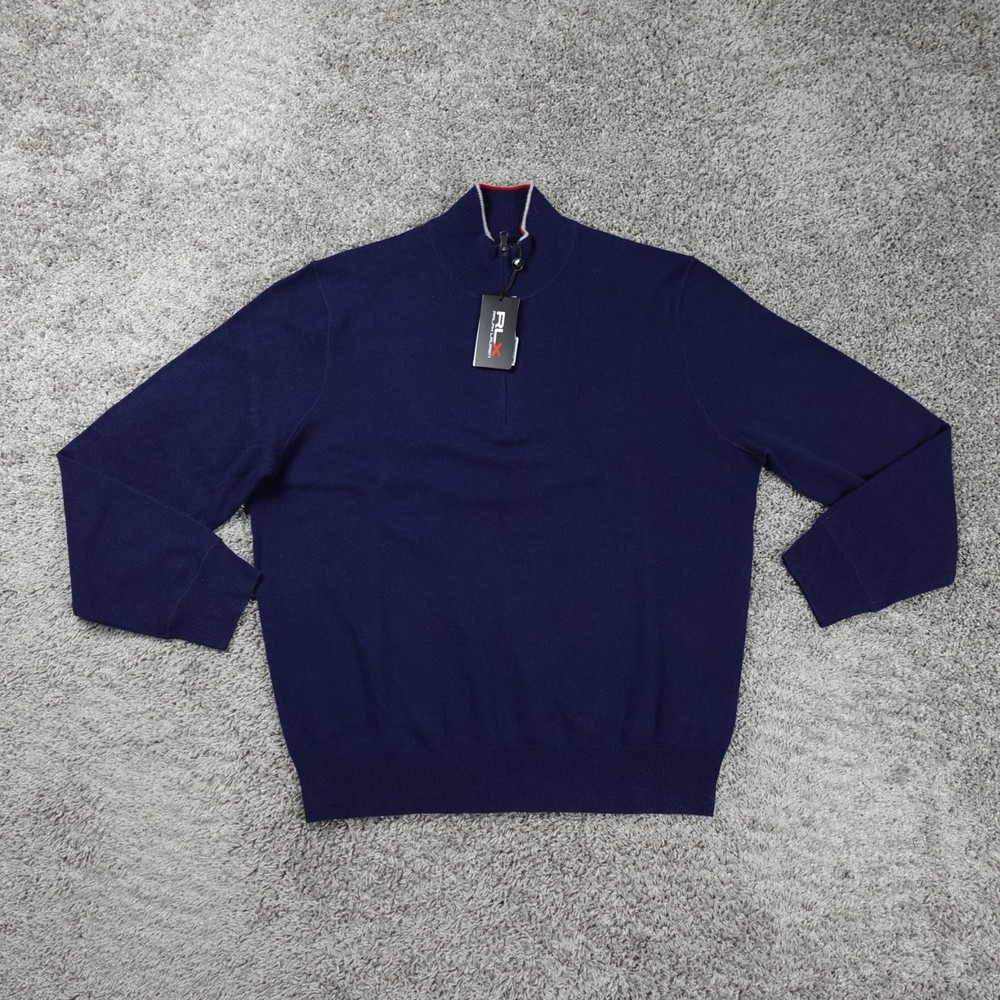 RLX Cashmere Sweater Mens Extra Large 1/4 Zip Navy NWT Ralph Lauren Washable