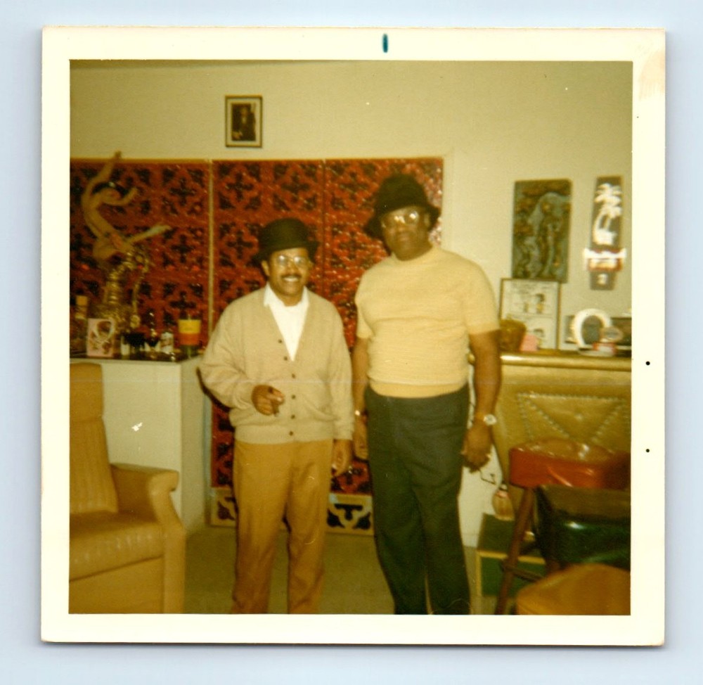 Old Vintage Square Color Photo PAIR DUO BLACK AFRICAN AMERICAN MEN IN ROOM