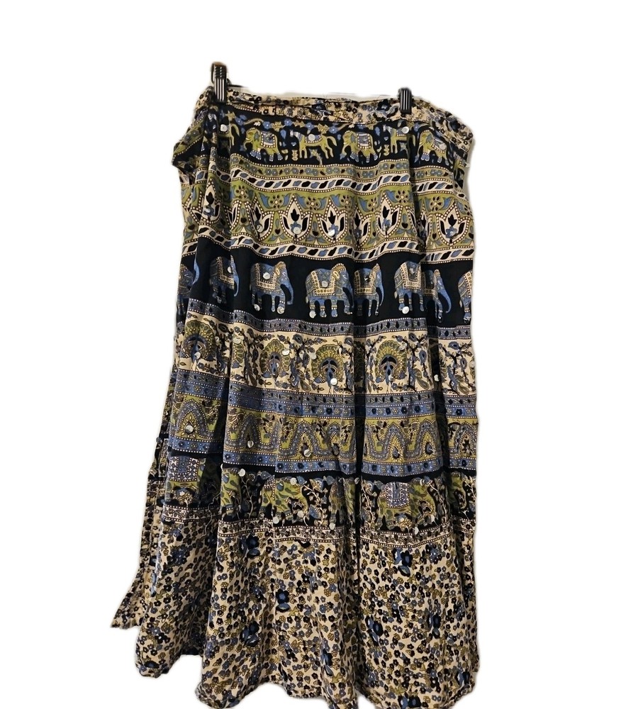 Vintage Indian Wrap Skirt Size Small to Medium Elephant Print Hippie Gypsy...