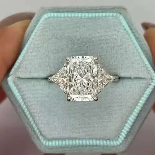 14K White Gold Plated 2Ct Radiant Cut Moissanite Engagement Ring for Women  