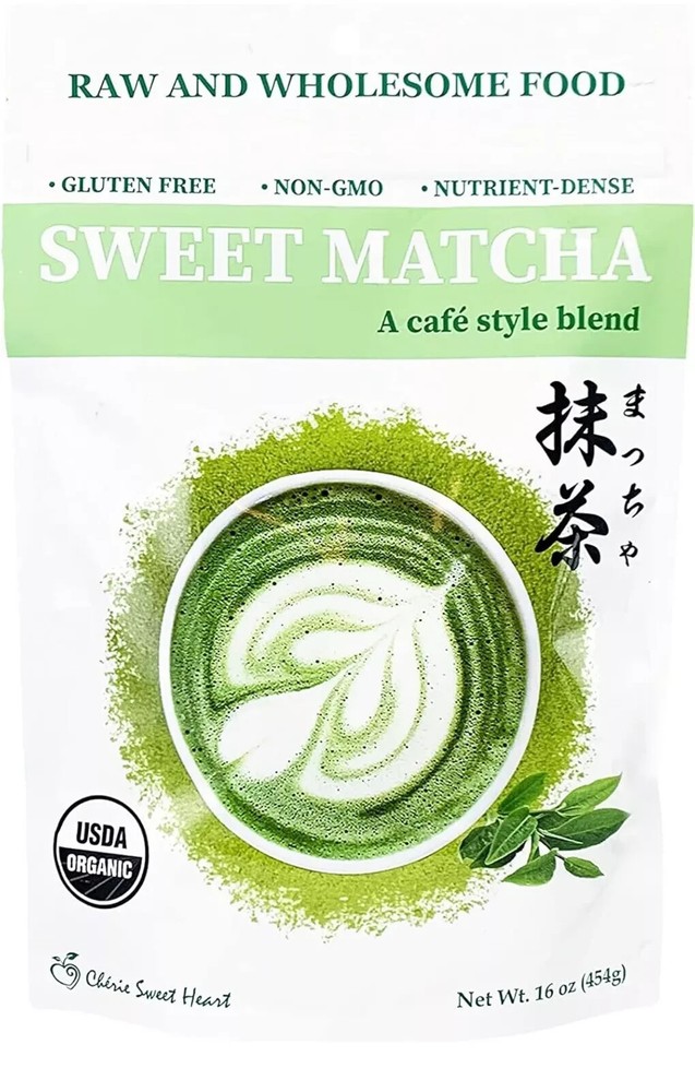 Sweet Matcha Organic Green Tea Powder Cherie S. Heart Cafe Style Blend 16oz 2027
