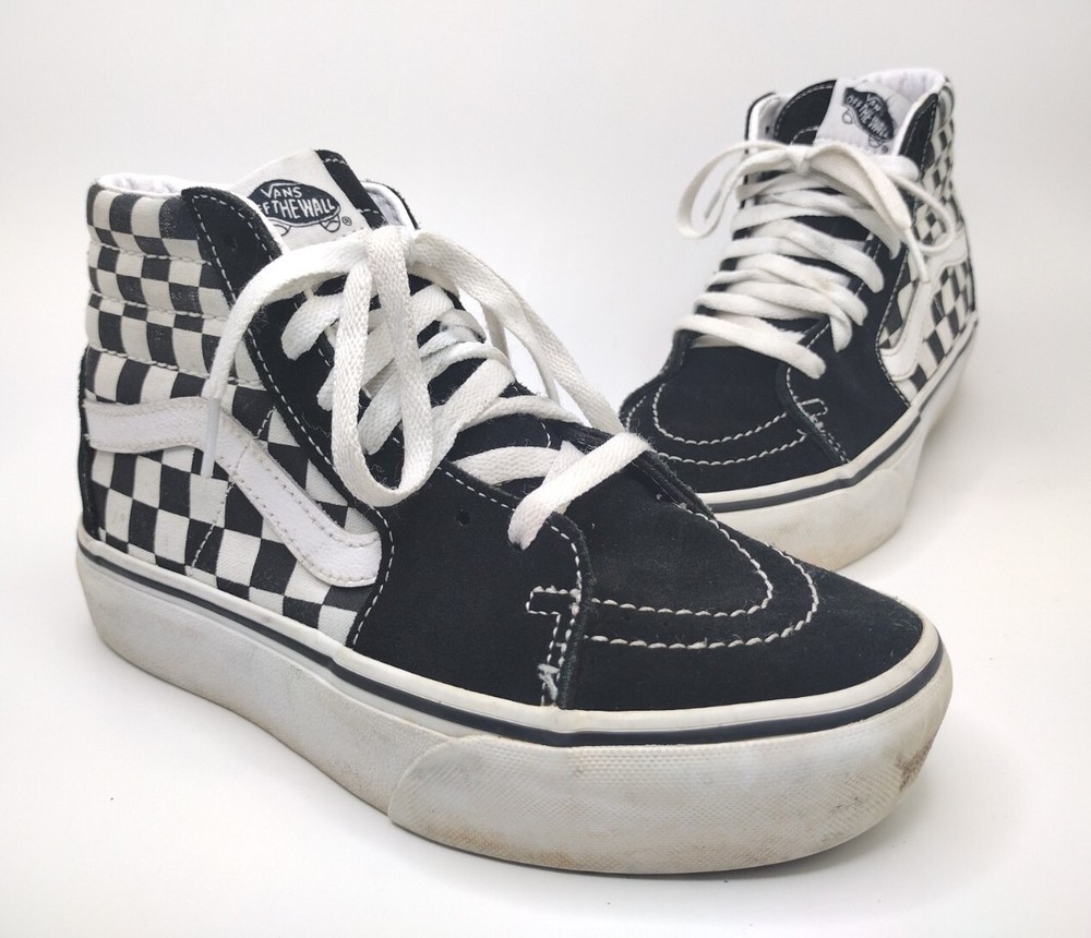 Vans Off The Wall Sk8 Hi Platform 2.0 Womens Size 6 Black Checkerboard Shoes GUC