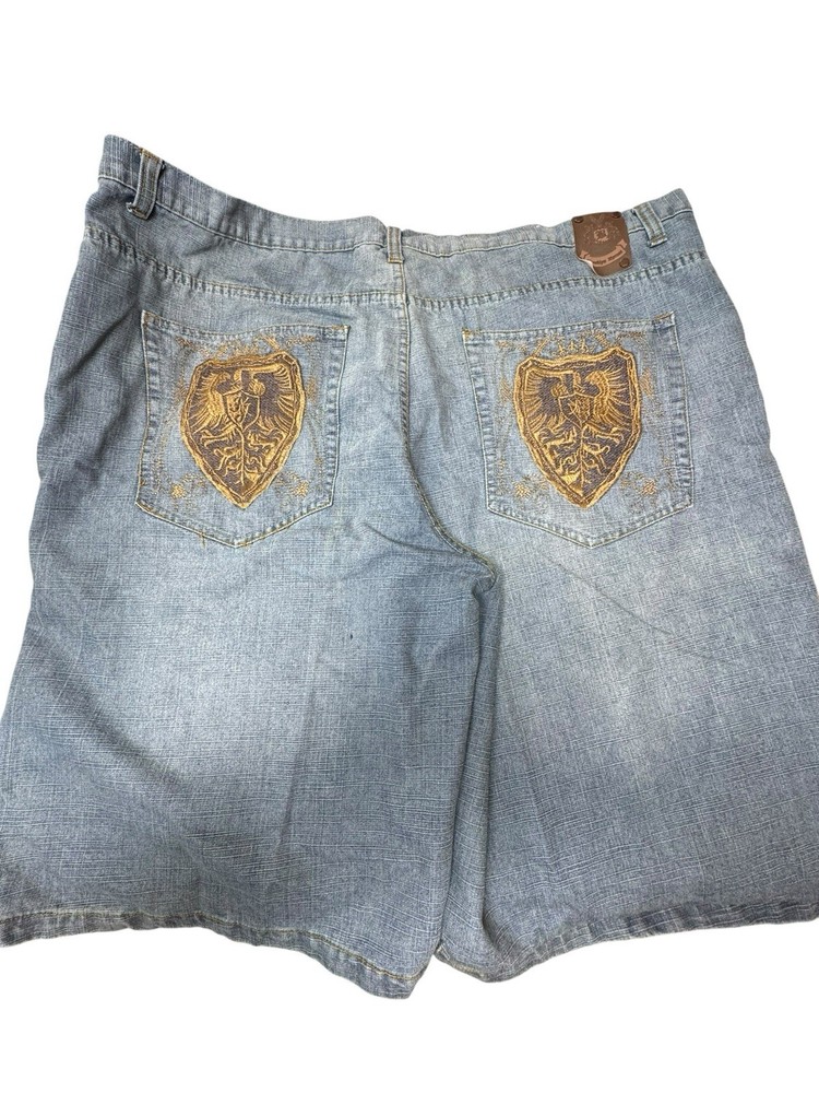 Brooklyn Xpress Denim Shorts 48 Embroidered Crest Y2K Hip Hop Baggy