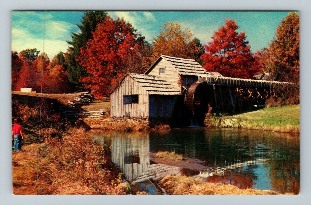 Mabry VA-Virginia, Blue Ridge Parkway, Gristmill, Water Wheel Vintage Postcard