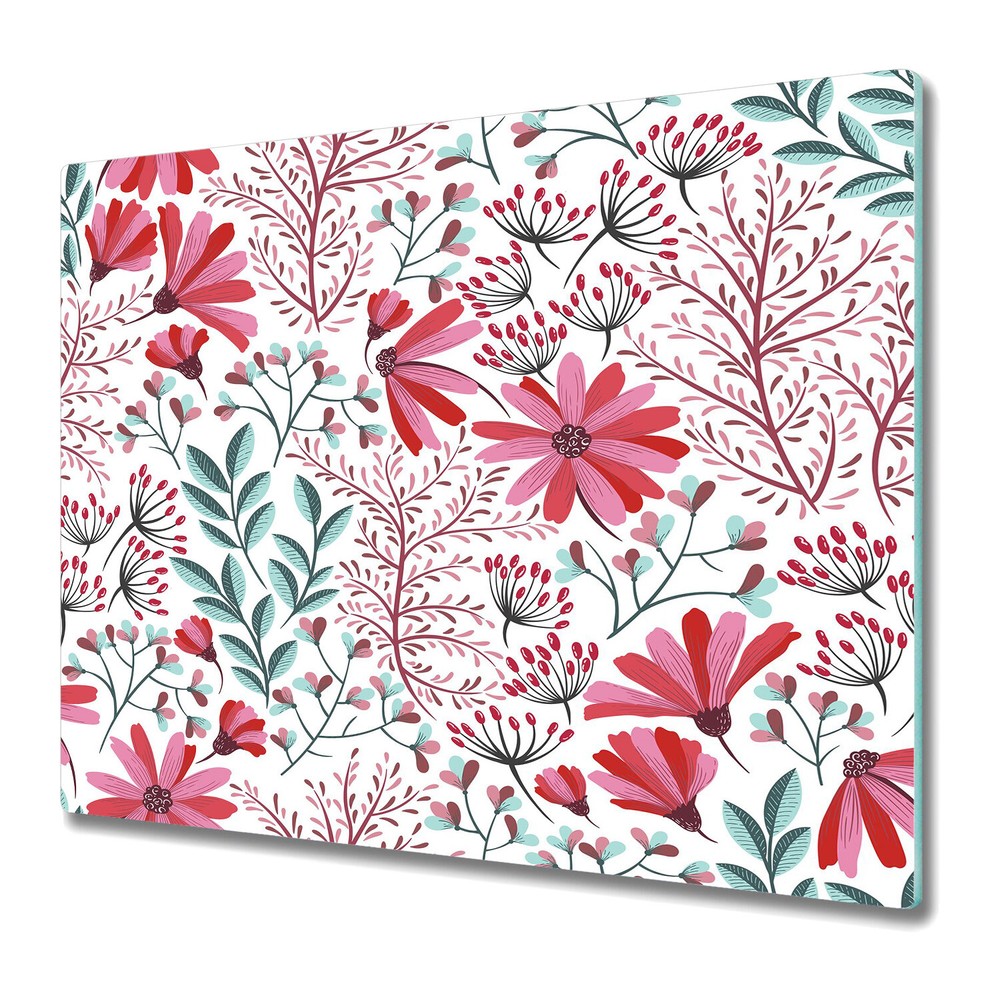 Glass Chopping Cutting Board Boho Bohemian Floral Flowers Watercolour Garden