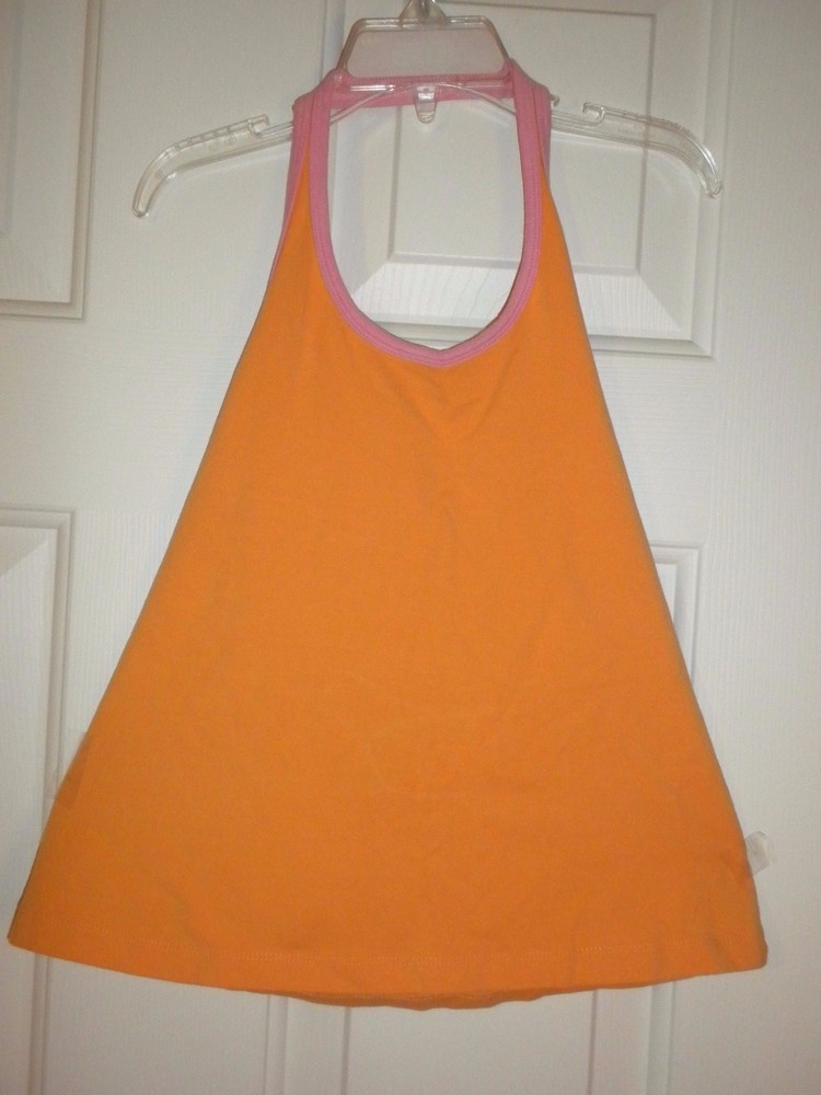 Girls L 12 Lands End Orange and Pink Halter Top cotton spandex knit New