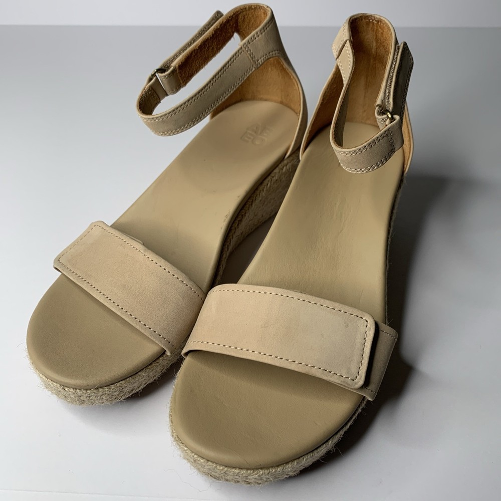 ABEO Womens 8.5 Cecile Ankle Strap Wedge Espadrille Sandals Leather Neutral