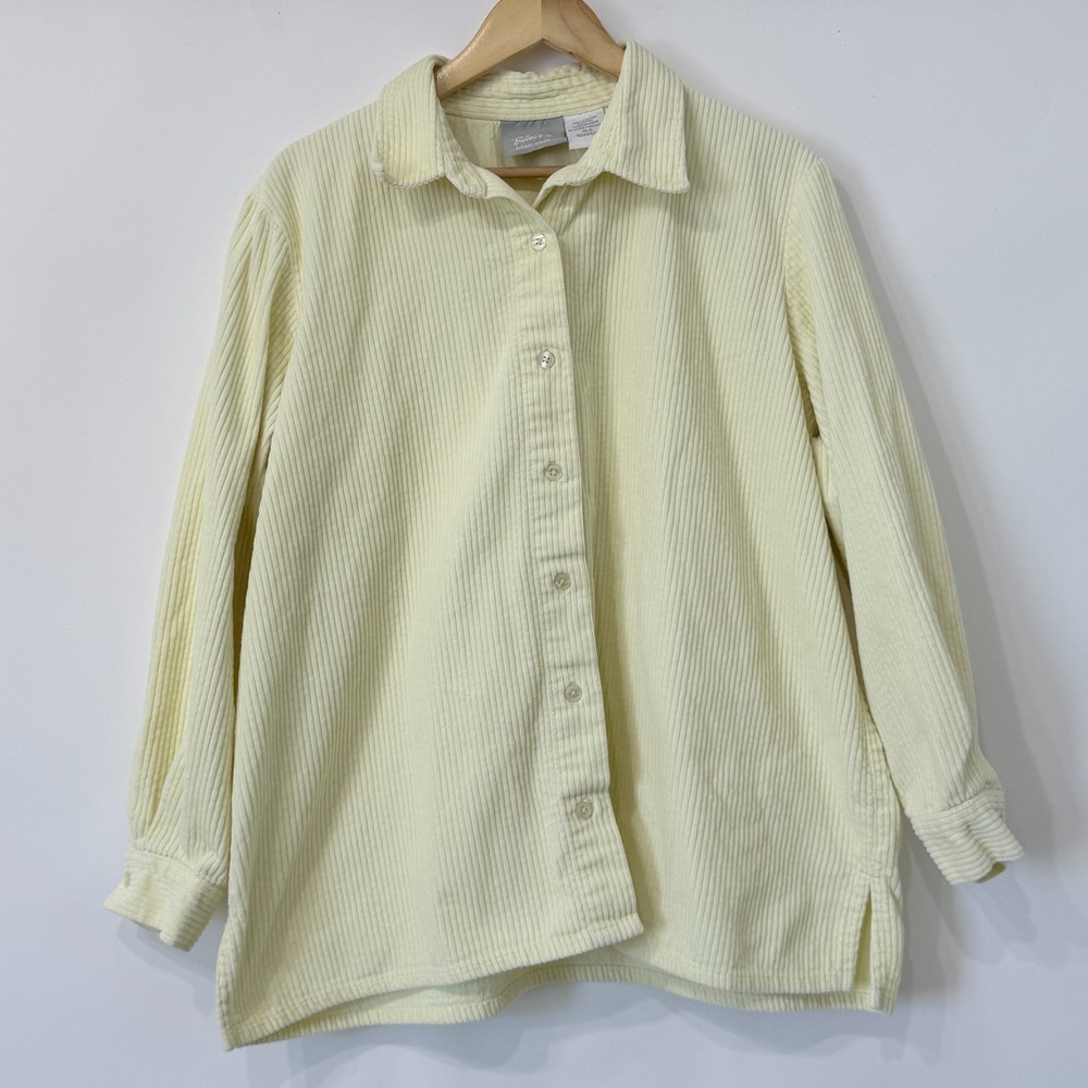 Blair Wide Wale Corduroy Button Up Shirt Jacket Womens XL Yellow Cream Layering