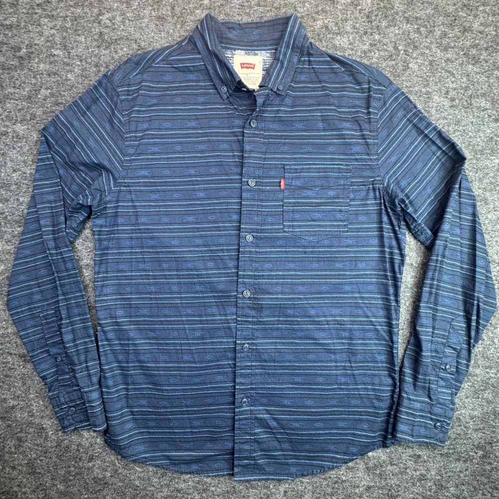 Levi's Button Down Shirt Mens Small Blue Striped Pattern Long Sleeve Cotton