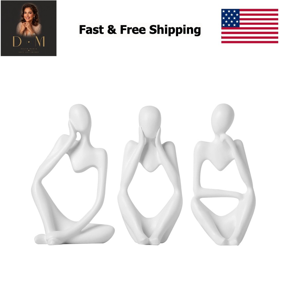3pcs Decor White Thinker Statue Abstract Art Sculpture，Resin Collectible Figu...