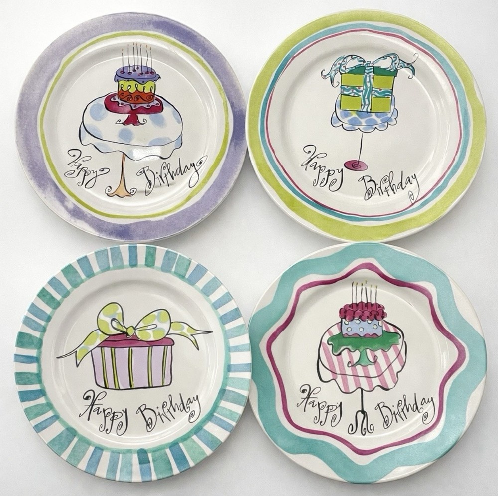 Rosanna Happy Birthday Set Of 4 Cake Plates 8”