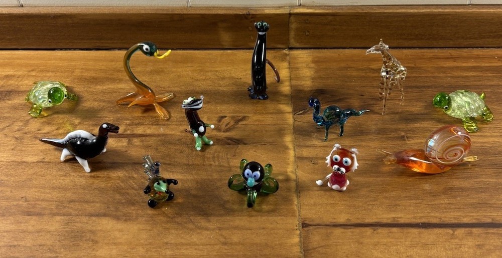Lot Of 12 Miniature Hand-Blown Glass Animals: Octopus Snail Turtle