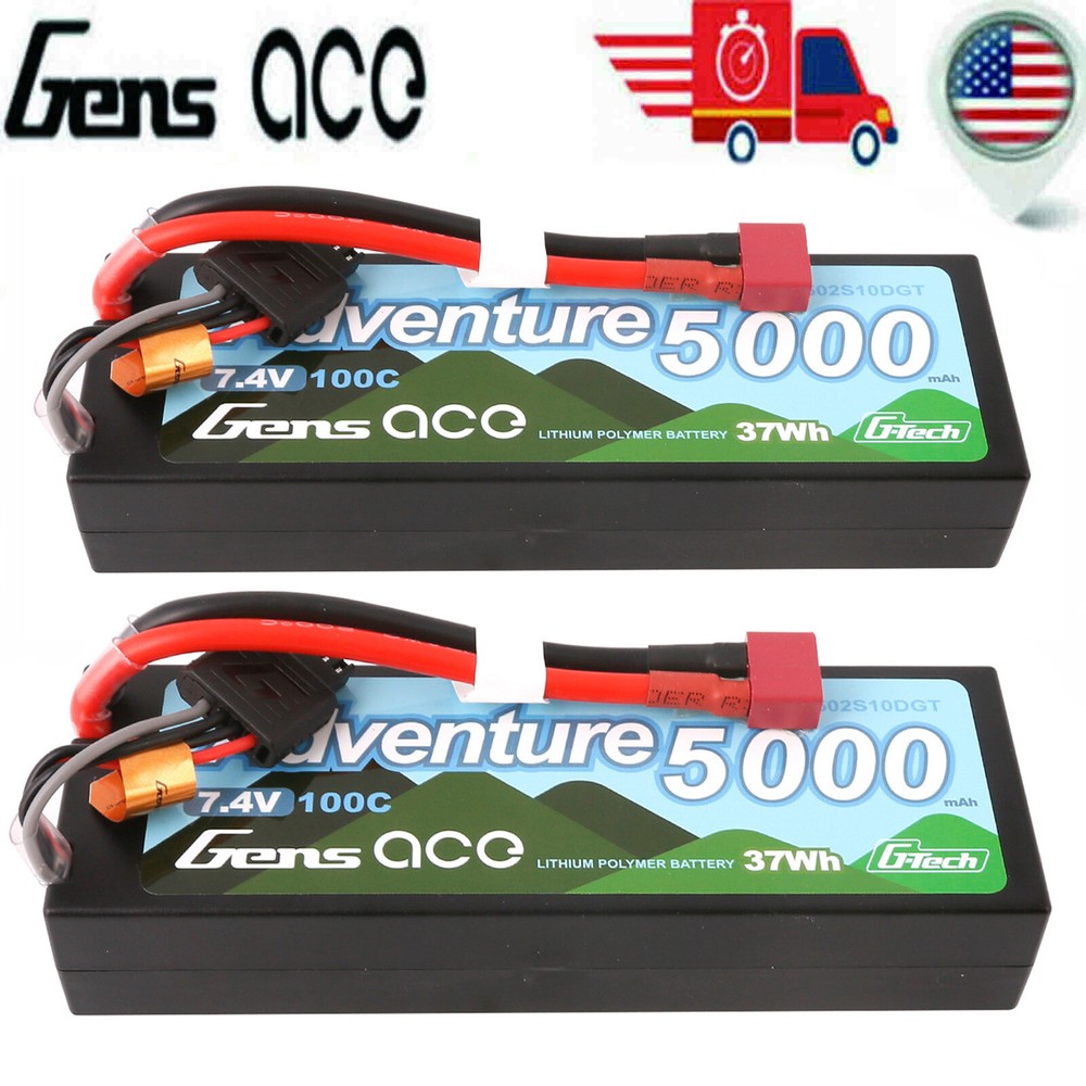 2X Gens Ace G-Tech Adventure 5000mAh 7.4V 100C 2S HardCase Lipo Battery Deans US-image