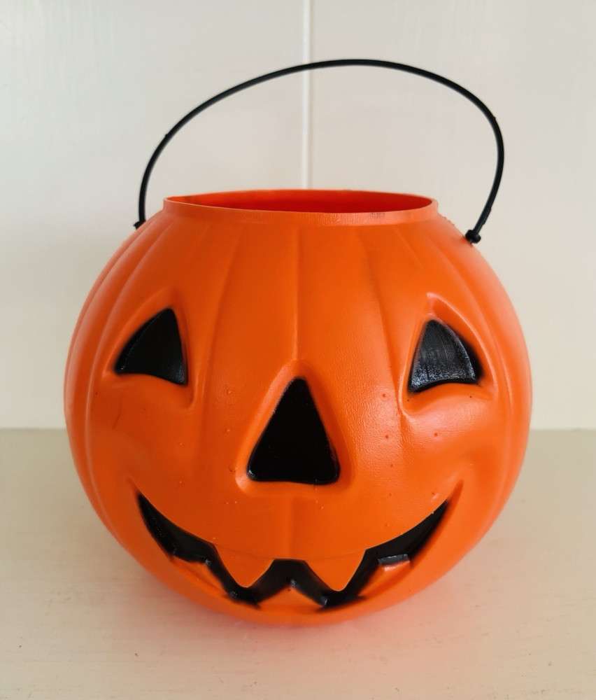 Vtg Blow Mold Halloween Candy Pail NOS Jack-o-Lantern 6