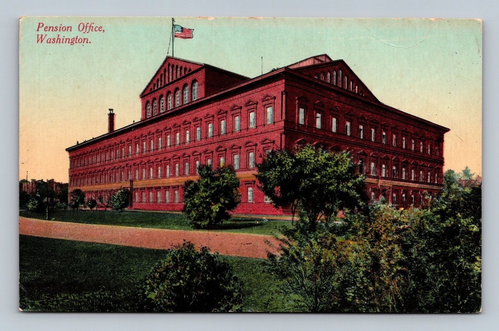 Vintage Pension Office Washington D.C. Largest Brick Building Postcard