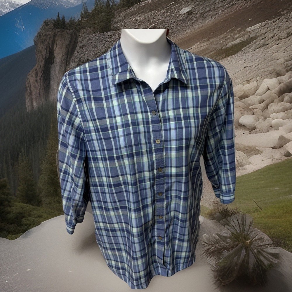 Coldwater Creek Blue White Plaid Collared Long Slve Button-Up Shirt Career Sz 2X