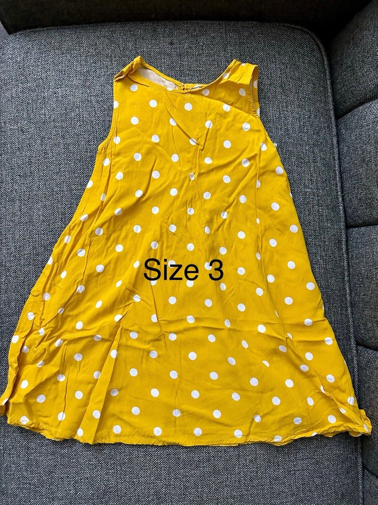 Girls Size 3 Yellow/White Polka Dot Woven Sundress Sleeveless Knee Length
