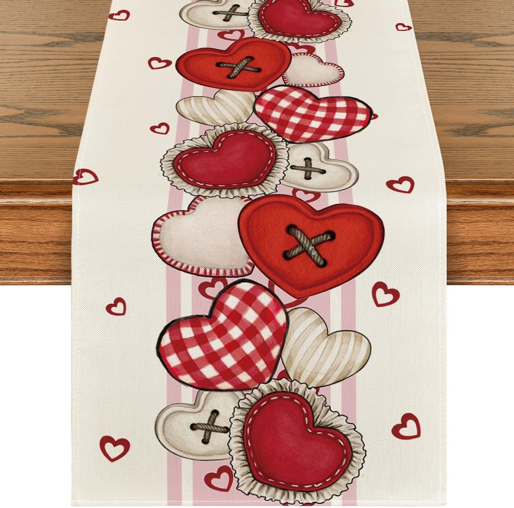 Heart-Shaped Buttons Valentine'S Day Table Runner, Seasonal Kitchen Dining Table