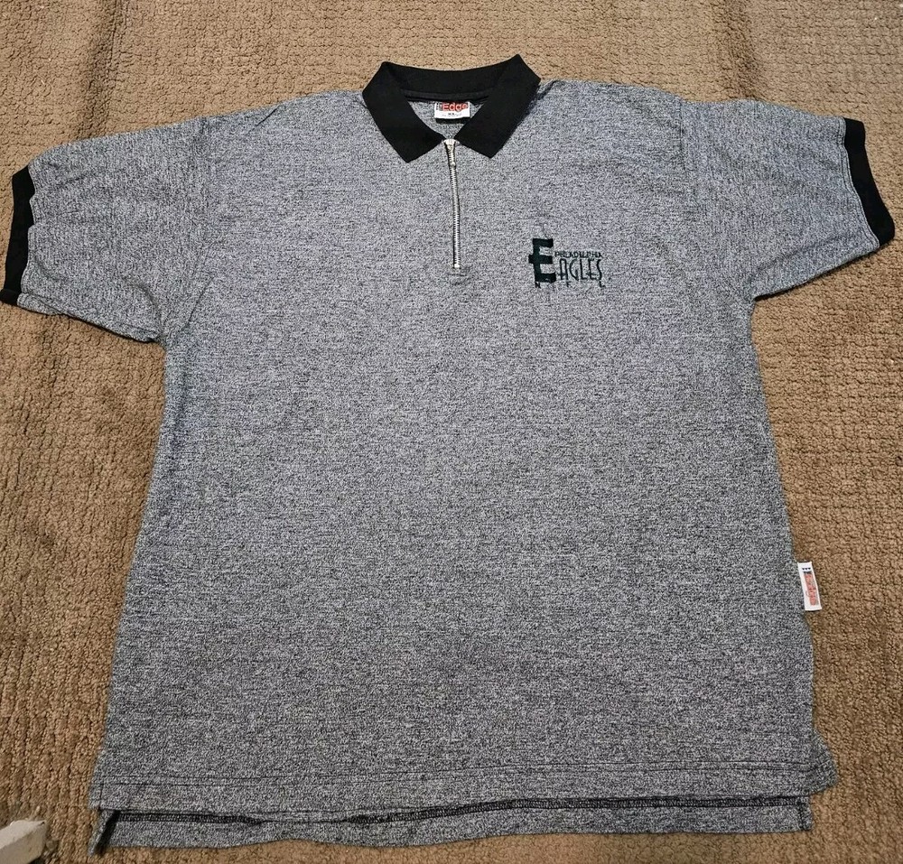 Vintage 90s NFL The Edge PHILADELPHIA EAGLES Mens Gray Zip Up Polo SHIRT - XL