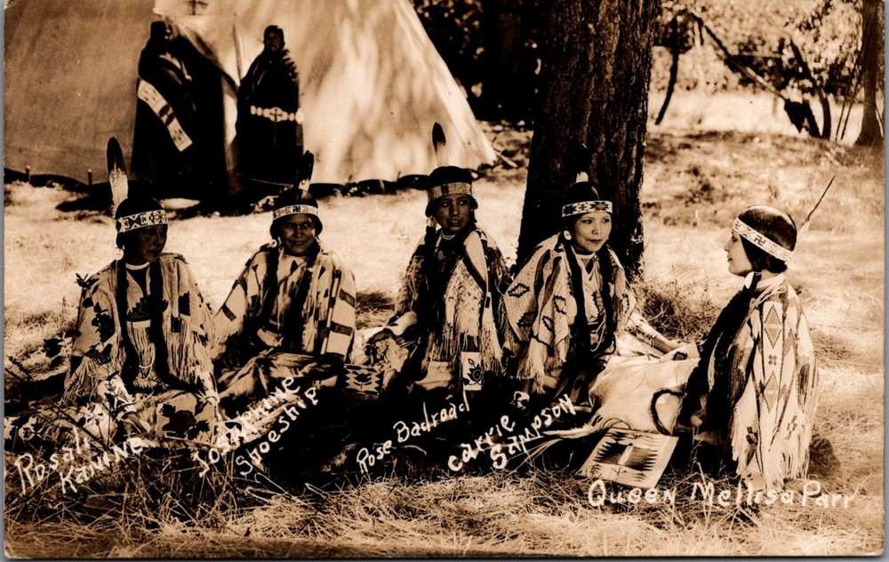 RPPC Native American Women Named Portraits, Traditional Dress, Tipi